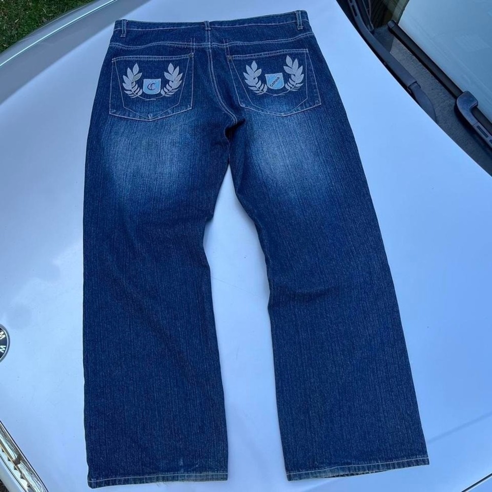 Y2K embroidered washed campus flair jeans